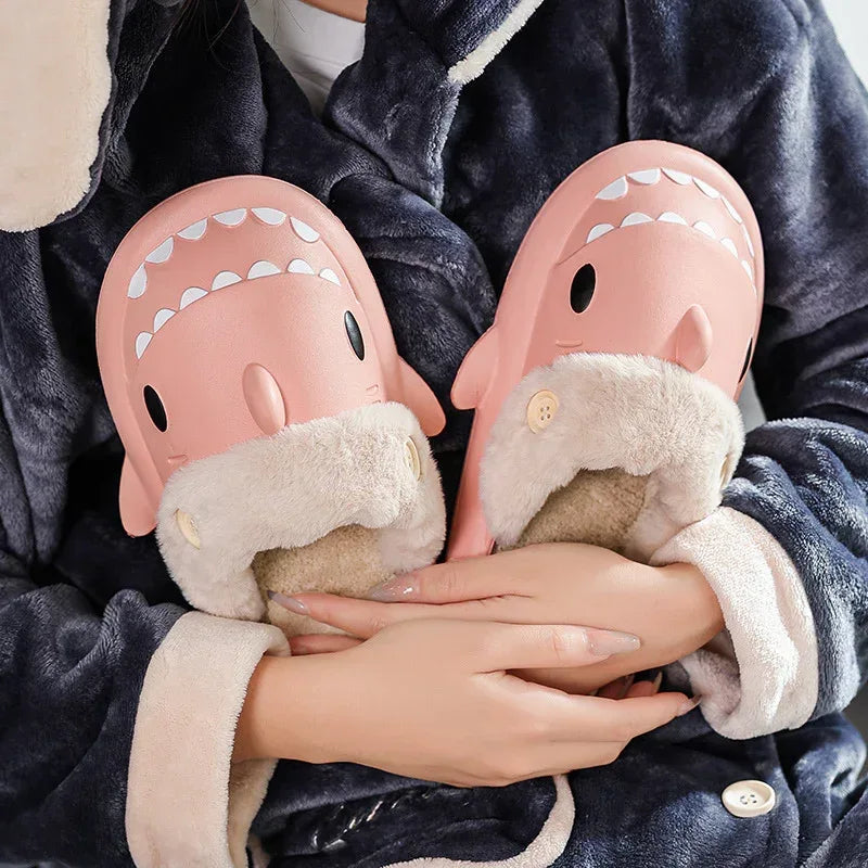 Winter Shark Shoes House Slippers With Button EVA Couple Slippers - DanaFashionstore