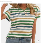 Casual Top Fashion Trend Stripes Short Sleeve Women V-neck - DanaFashionstore
