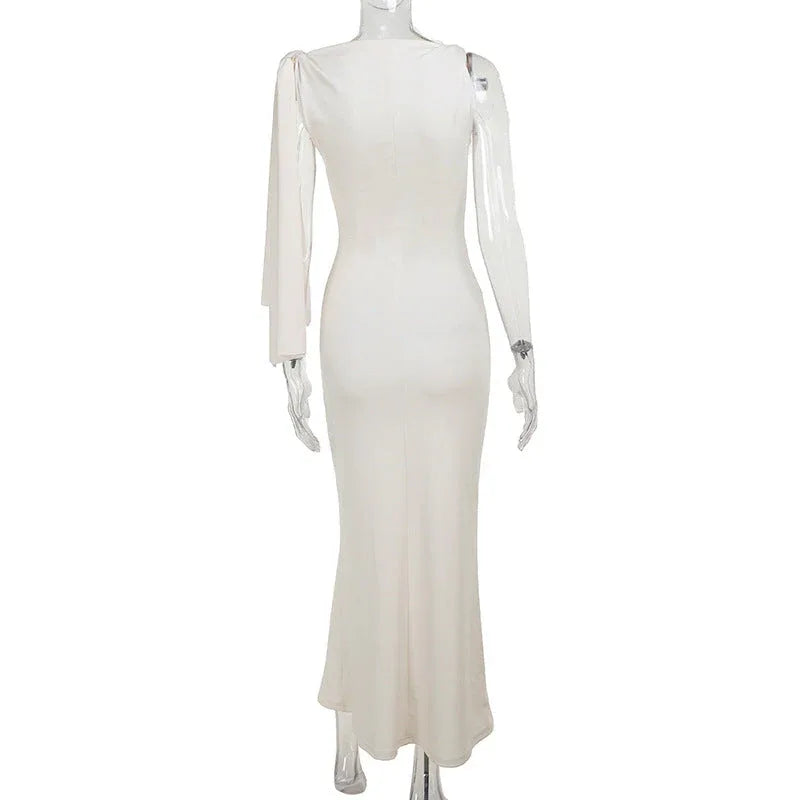 One-shoulder Ribbon Long Dress Ins Fashion Slim Sleeveless Dresses For Evening Party Club Clothing Women - DanaFashionstore