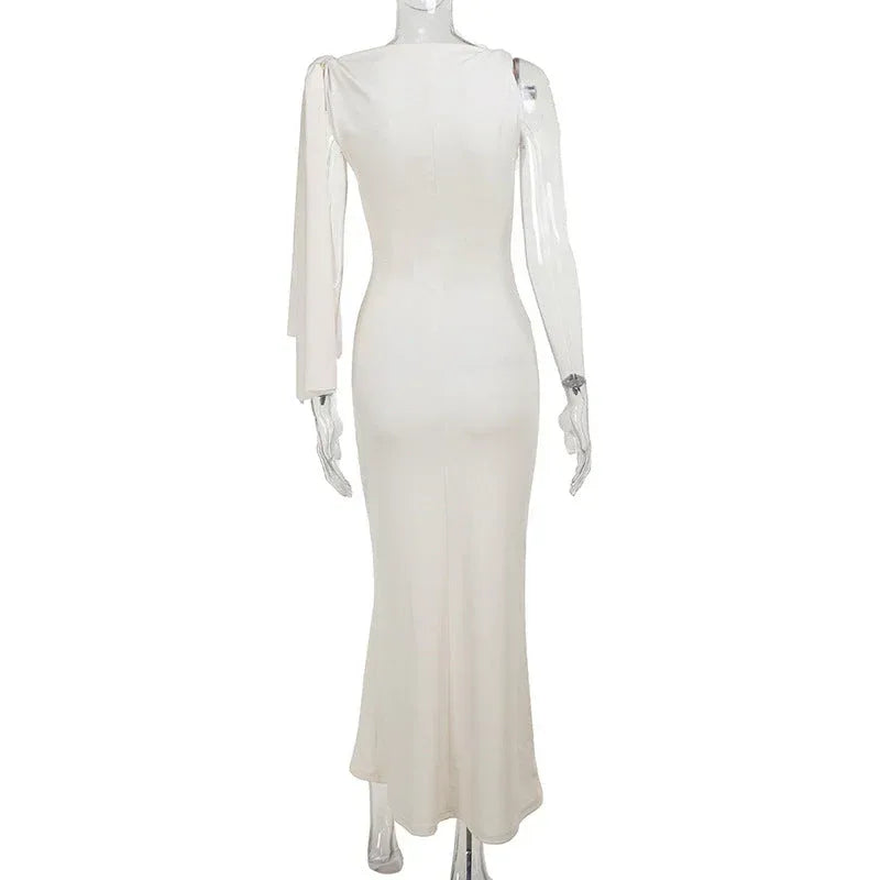 One-shoulder Ribbon Long Dress Ins Fashion Slim Sleeveless Dresses For Evening Party Club Clothing Women - DanaFashionstore