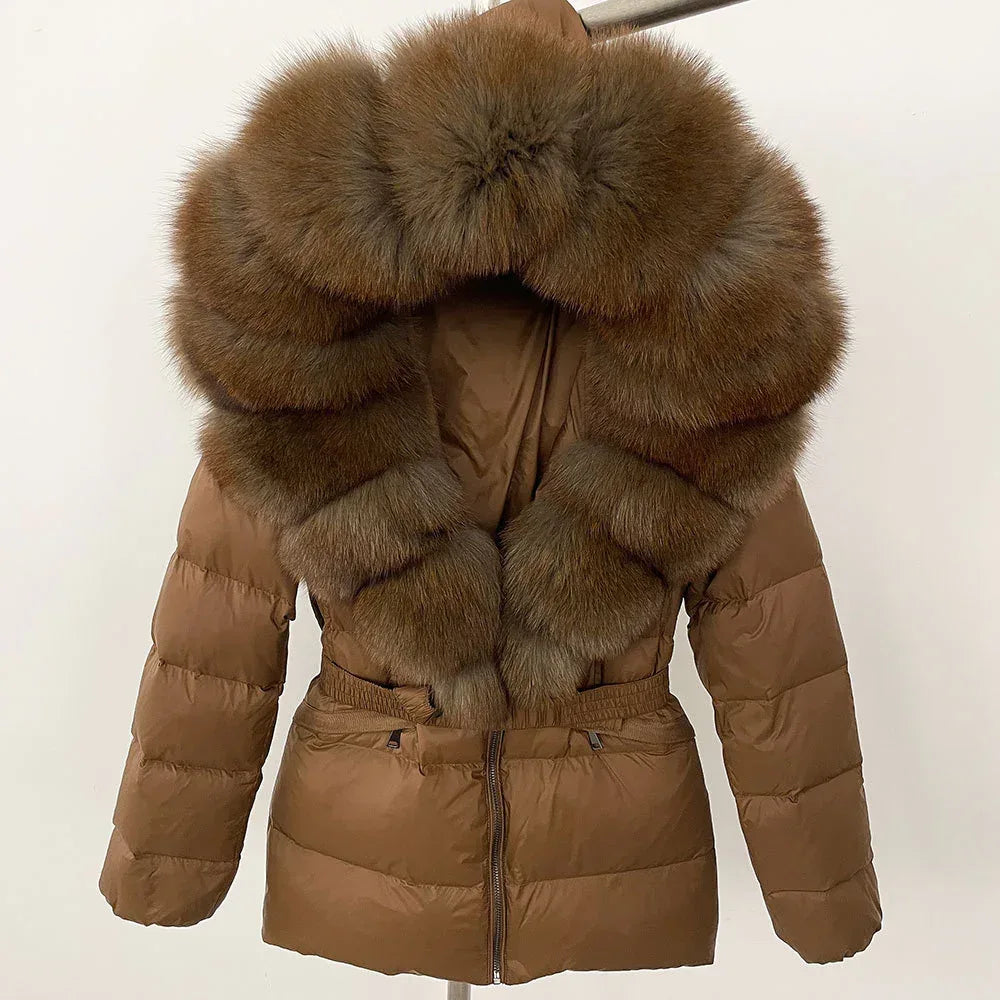 Short Slim Fit Fur Down Jacket 2026 - Women's Waist-Tight Winter Coat - DanaFashionstore