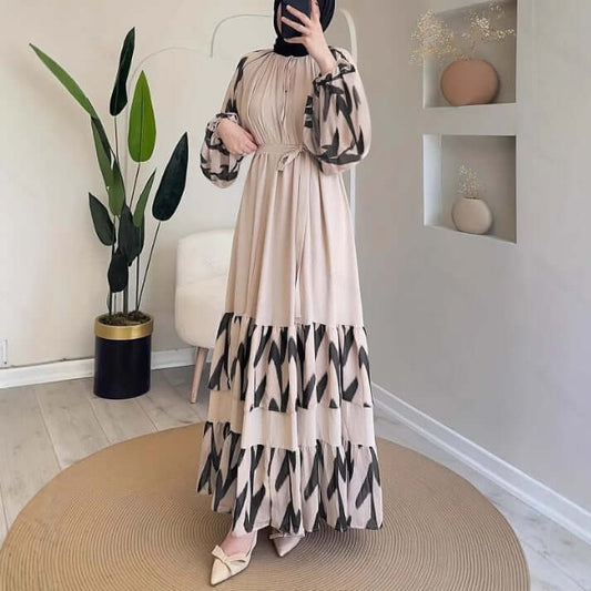 Djellaba Women's Striped Dress $48.97 Dana Fashion Color: Apricot Size: L Women's clothing Product information: Ingredients: 95% Polyester fiber, 5% Spandex Material: Polyester fiber (polyester) Detail: Belt Pattern: Contrasting colors Whether transparent