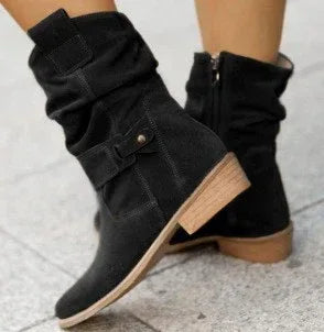 Ins Pointed Toe Mid-calf Boots Fashion Suede Zipper Western Boot Winter Shoes For Women - DanaFashionstore