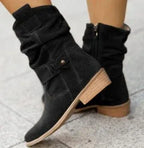 Ins Pointed Toe Mid-calf Boots Fashion Suede Zipper Western Boot Winter Shoes For Women - DanaFashionstore