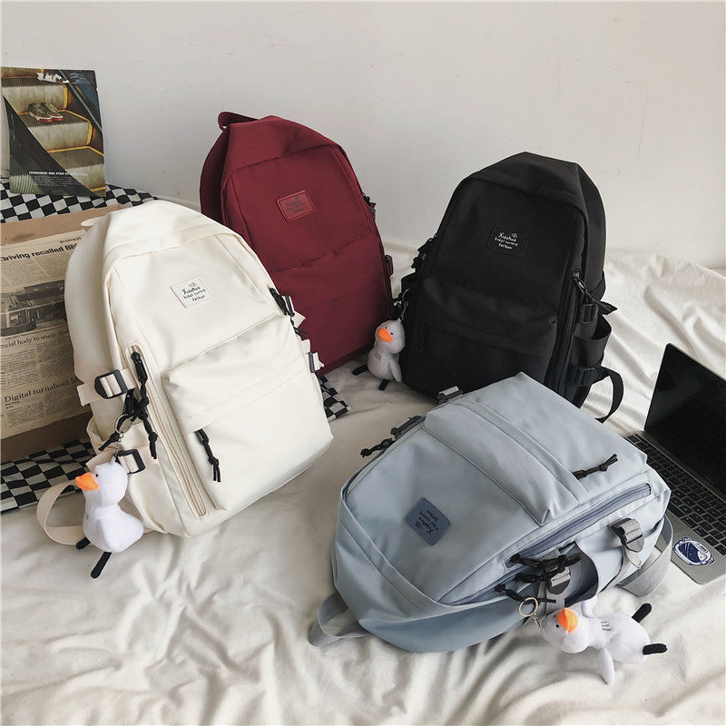 School Season New Fashion Backpack Fresh Middle School Students Korean Casual Solid Color Backpack