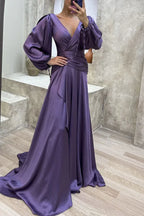 Fitted Waist Pleated Dress 2026 - Long Sleeve Slimming Dress - DanaFashionstore