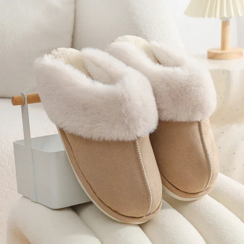 Winter Warm Plush Home Slippers Indoor Fur Slippers Women Soft Lined Cotton Shoes Comfy Non-Slip Bedroom Fuzzy House Shoes Women Couple - DanaFashionstore