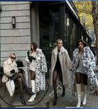 Women's Leopard Print Imitation Fur Fox Long-cut Coat Hooded