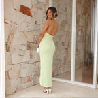 Ins Halter Split Long Dress Summer Slim Fit Backless Dresses Solid High-end Women's Clothing - DanaFashionstore