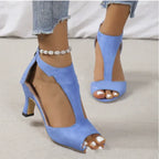 Women's Zippered High Heeled Fish Beak Sandals - DanaFashionstore