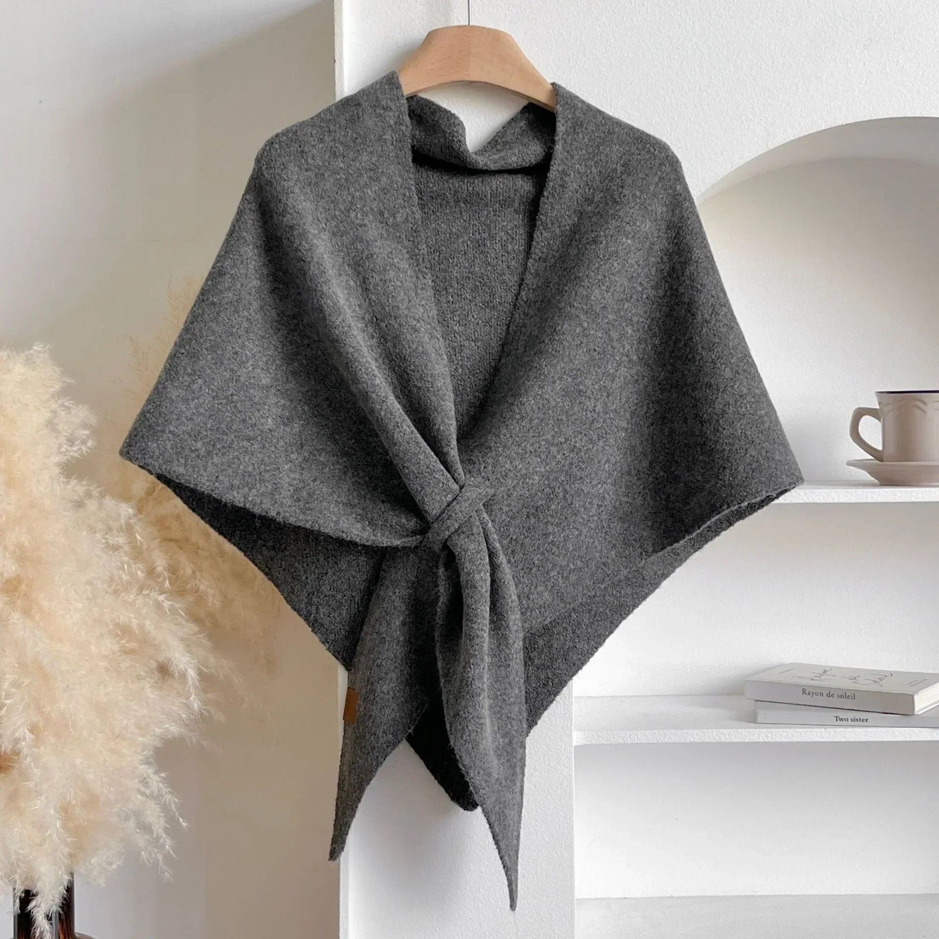 Winter Triangular Shawl INS Solid Color Soft Thickened Knitted Neck Wrap Korean Version Warm Shawl For Women - DanaFashionstore