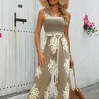 Women's Vacation Casual Sleeveless Printed Wide Leg Jumpsuit - DanaFashionstore