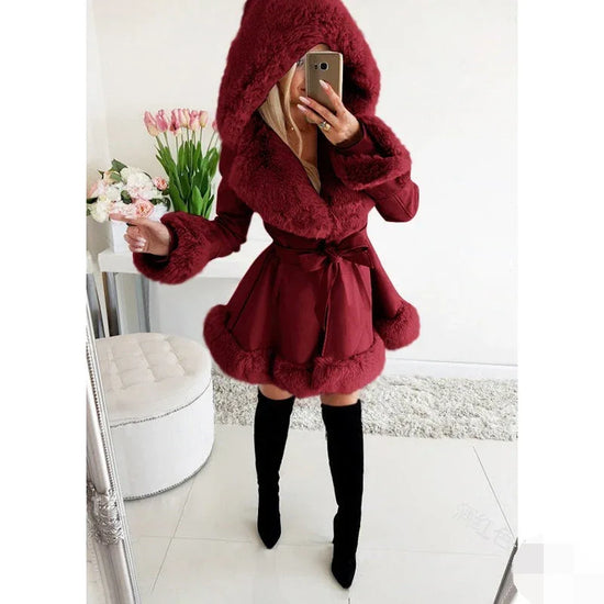 Women's Thermal Hooded Lapel Fur Splicing Coat - DanaFashionstore