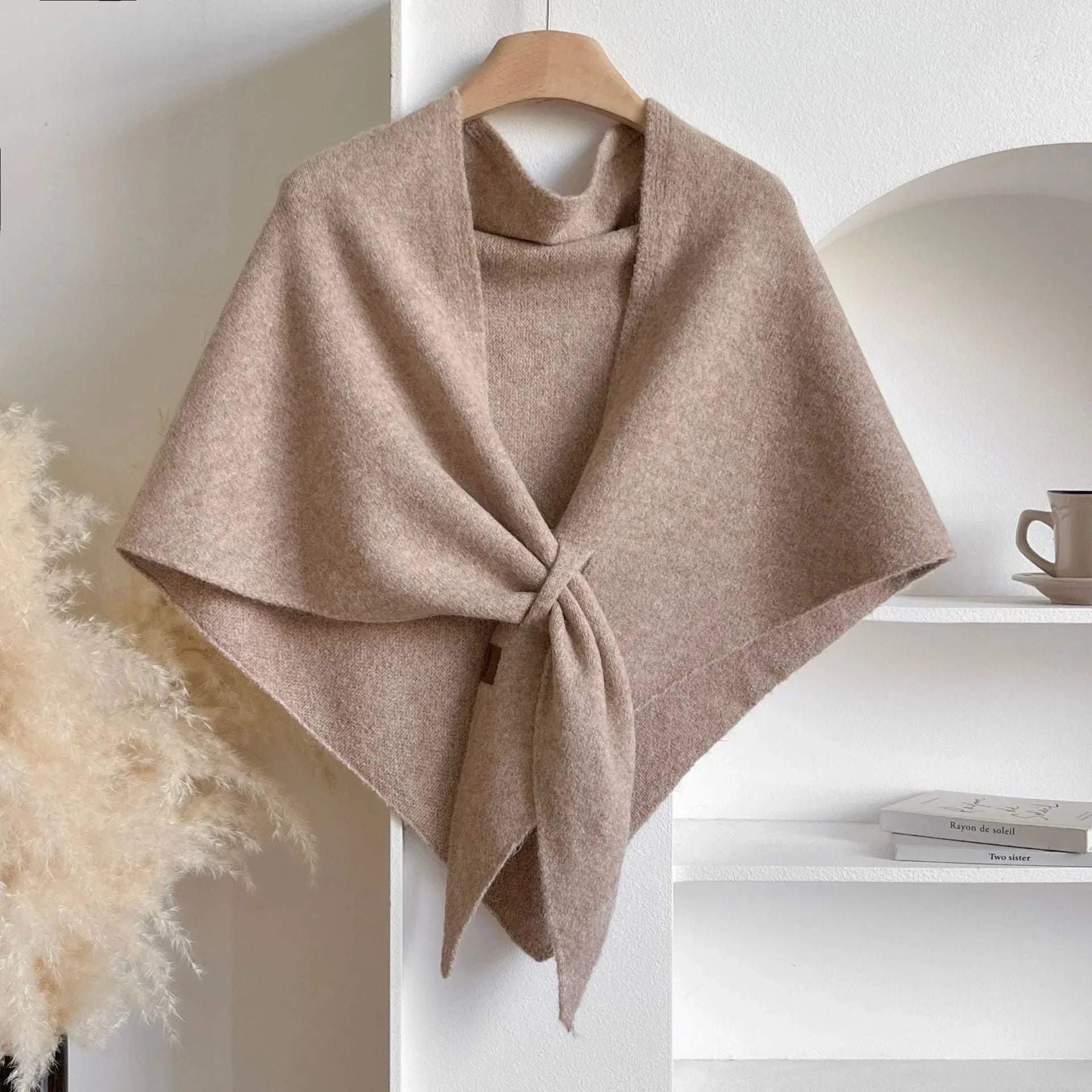 Winter Triangular Shawl INS Solid Color Soft Thickened Knitted Neck Wrap Korean Version Warm Shawl For Women - DanaFashionstore