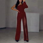 Oblique Shoulder High Slit Jumpsuit 2026 - Fall Winter Sexy Jumpsuit - DanaFashionstore