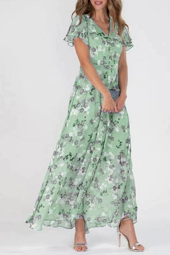 Flowers Print Short Sleeve Dress Summer Fashion Ruffle Beach Dresses Women's Clothing
