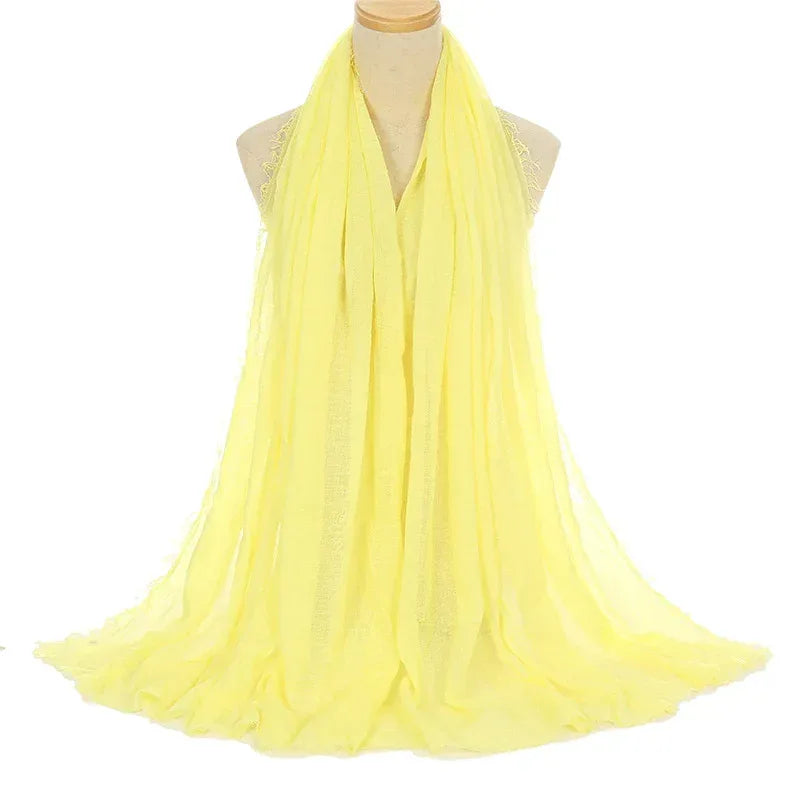 Pleated Viscose Yarn Monochrome Scarf Natural Wrinkled Cotton And Linen Burrs - DanaFashionstore