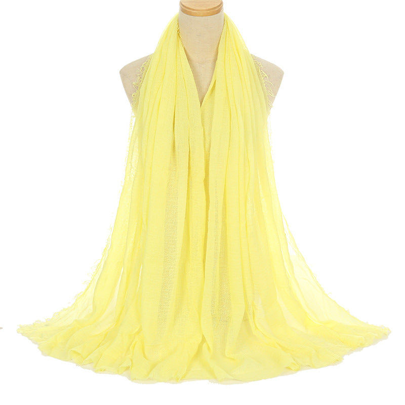 Pleated Viscose Yarn Monochrome Scarf Natural Wrinkled Cotton And Linen Burrs