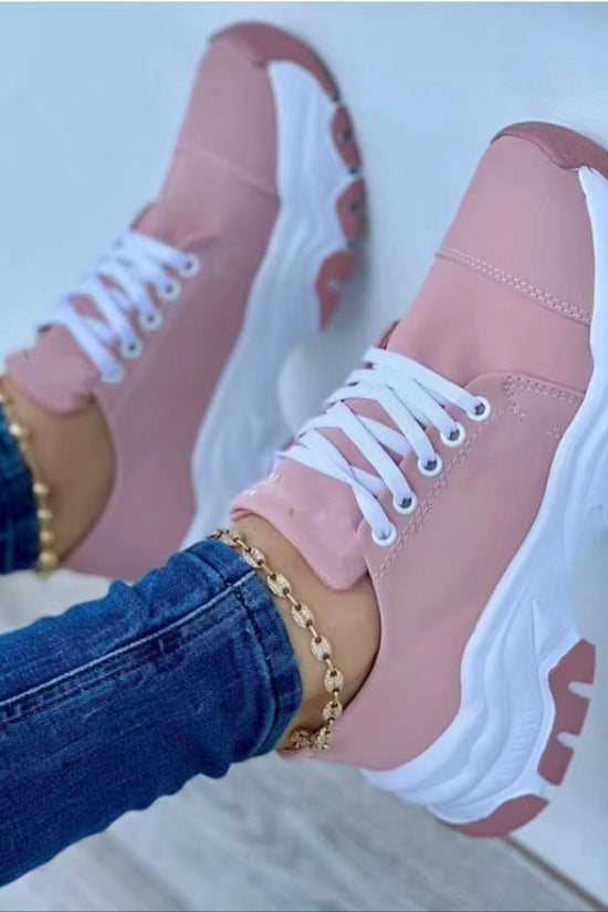 Round Head Thick Bottom Low-top Casual Shoes For Women Plus Size Lace Up Pumps