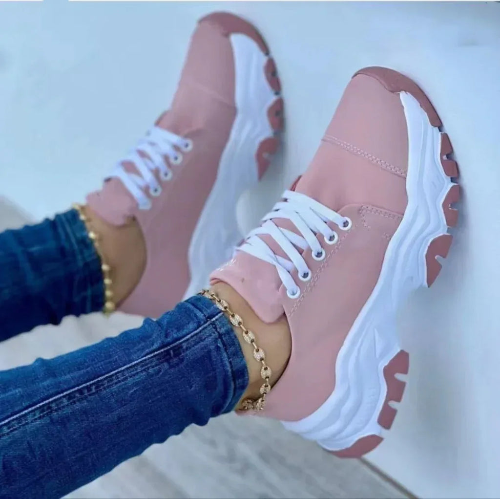 Round Head Thick Bottom Low-top Casual Shoes For Women Plus Size Lace Up Pumps - DanaFashionstore