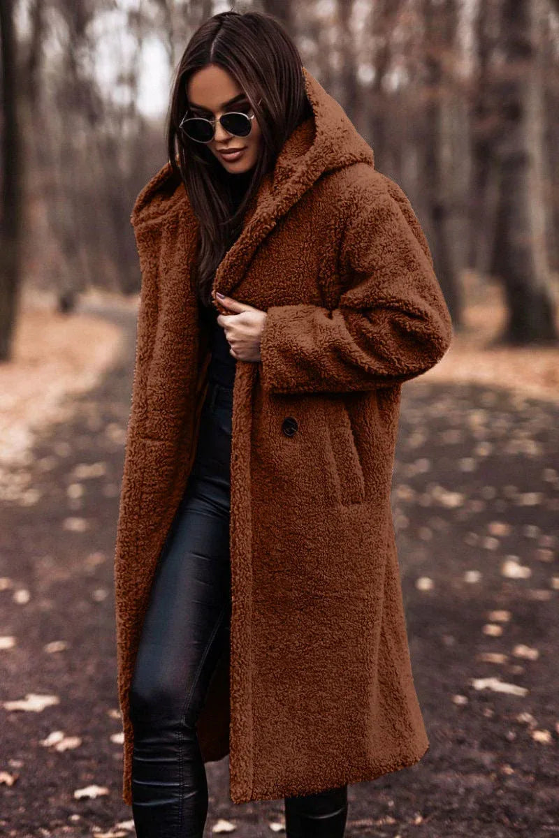 Autumn Winter Fashion Elegant Long Coat Woman Plush Warm Faux Fleece Coat Women Teddy Jacket Female Teddy Coat Outwear Ladies - DanaFashionstore