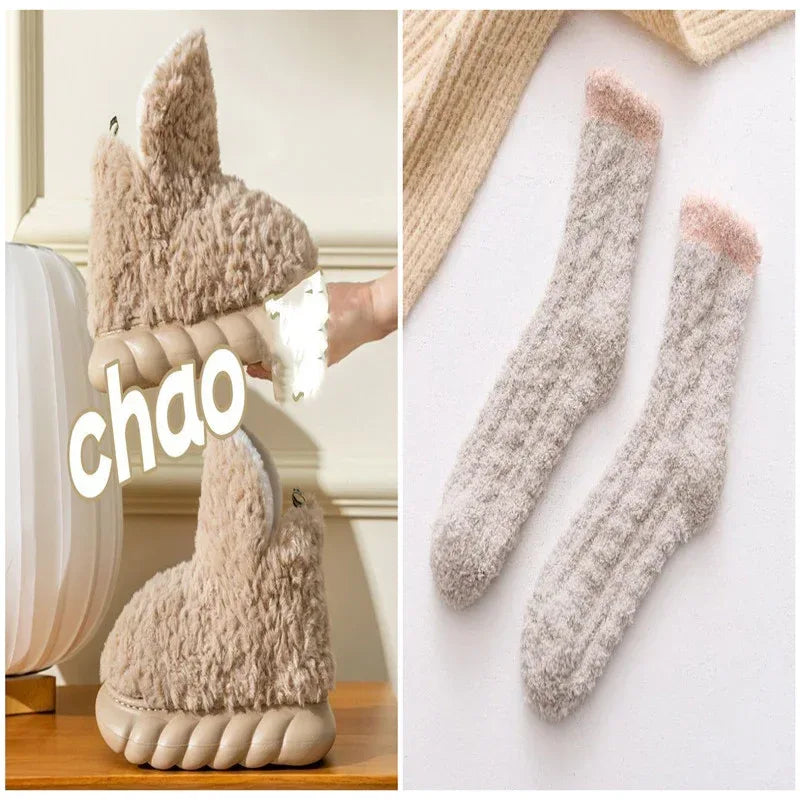 Winter Package Heeled Waterproof Home Indoor And Outdoor Wear Cute High Helper Cotton Slippers - DanaFashionstore