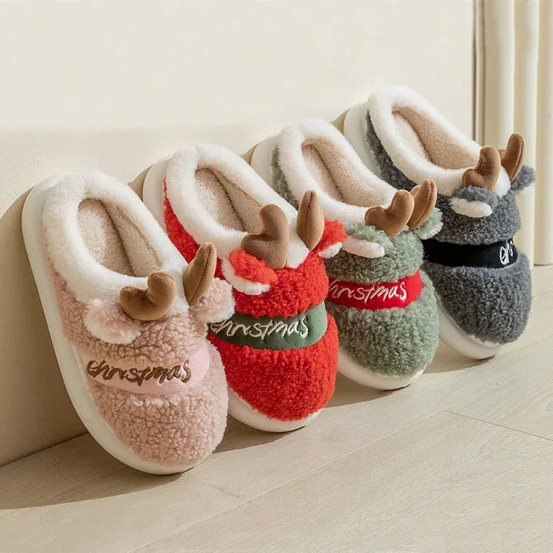 Christmas Shoes Winter Home Slippers Elk Soft Cozy Bedroom Slipper Slip On House Shoes - DanaFashionstore