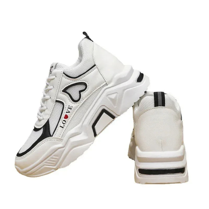 Women's Spring Casual Sports Low-top Platform Height Increasing Skinny White Shoes - DanaFashionstore