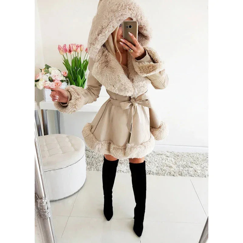 Women's Thermal Hooded Lapel Fur Splicing Coat - DanaFashionstore
