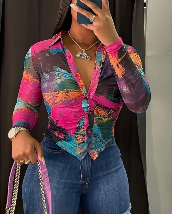 Women's Fashionable Plaid Long Sleeve Top