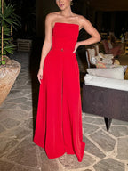 Red Tube Top Wide Leg Jumpsuit 2026 - Bold Party Jumpsuit - DanaFashionstore