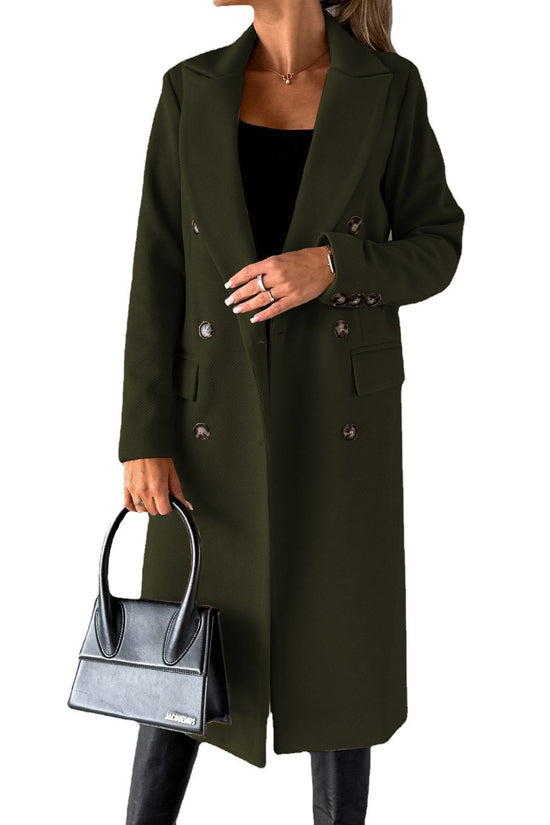 Double Breasted Lapel Coat Winter Fashion Solid Slim Long Jacket Long Sleeve Tops Womens Clothing