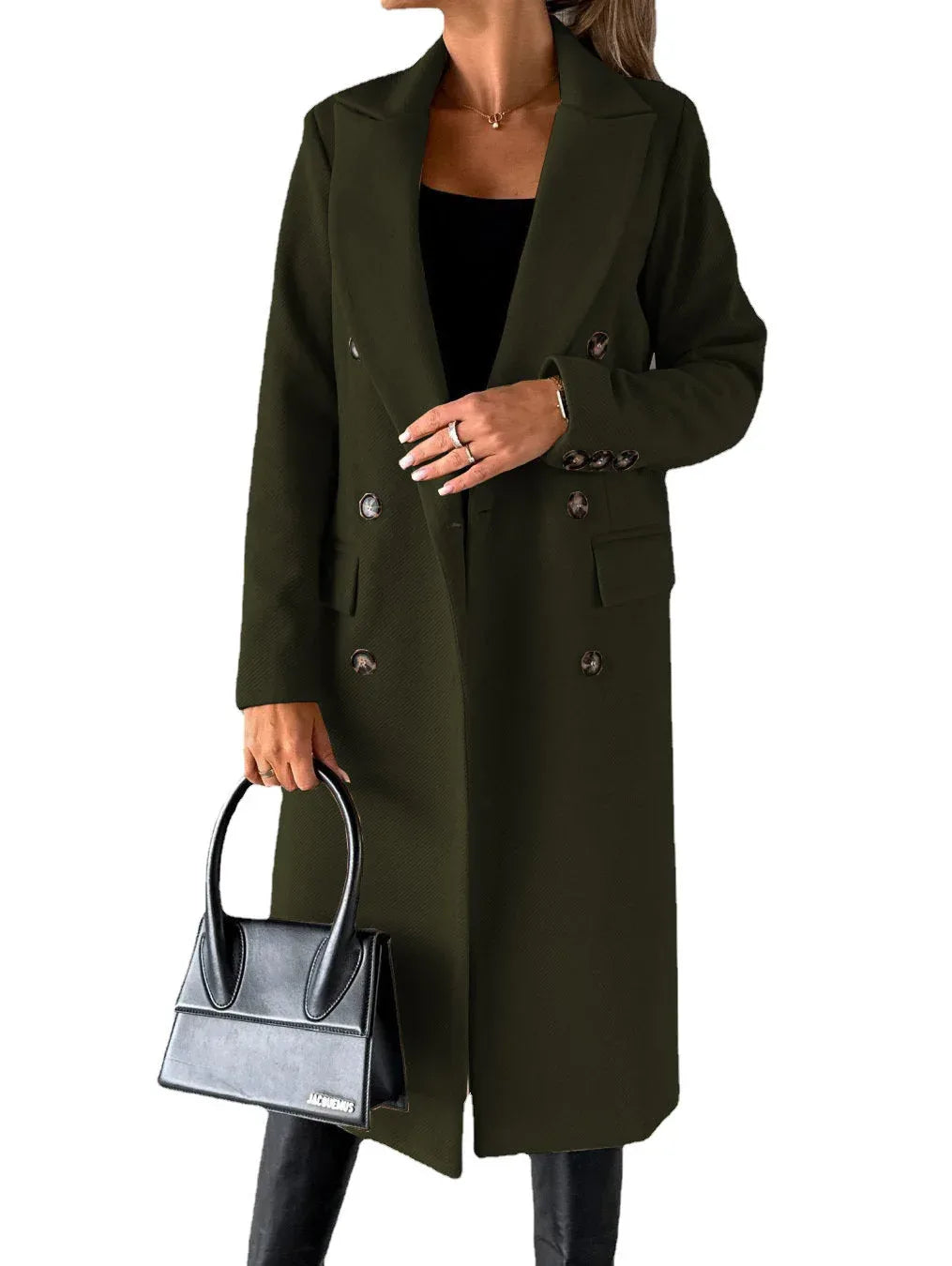 Double Breasted Lapel Coat Winter Fashion Solid Slim Long Jacket Long Sleeve Tops Womens Clothing - DanaFashionstore
