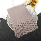 Macaron Solid Color Thick Braid Tassel Shawl - DanaFashionstore