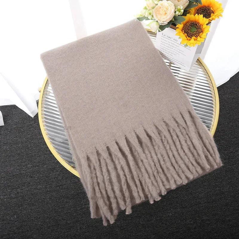 Macaron Solid Color Thick Braid Tassel Shawl - DanaFashionstore