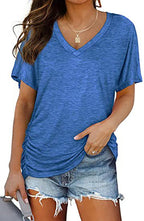 European And American T-shirt Solid Color Casual Loose-fitting V-neck Top - DanaFashionstore