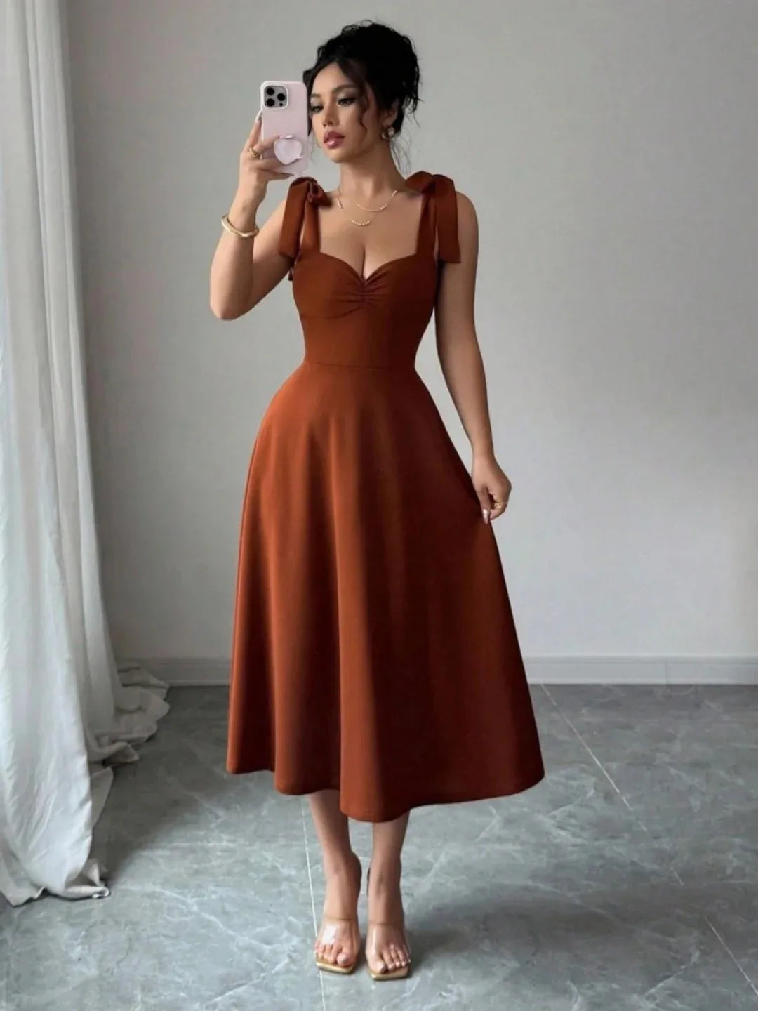 Lace-up Waist-cinching Maxi Dress - DanaFashionstore
