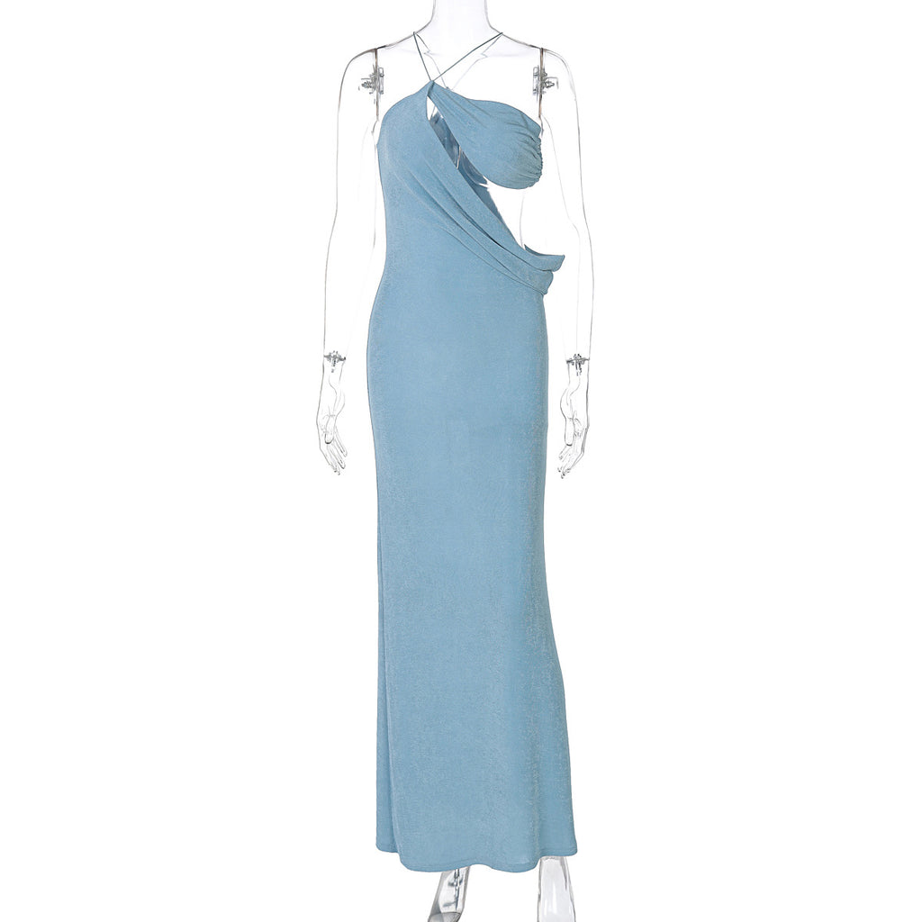 Sexy Cutout Diagonal Collar Lace-up Exposed Slim Fit Dress