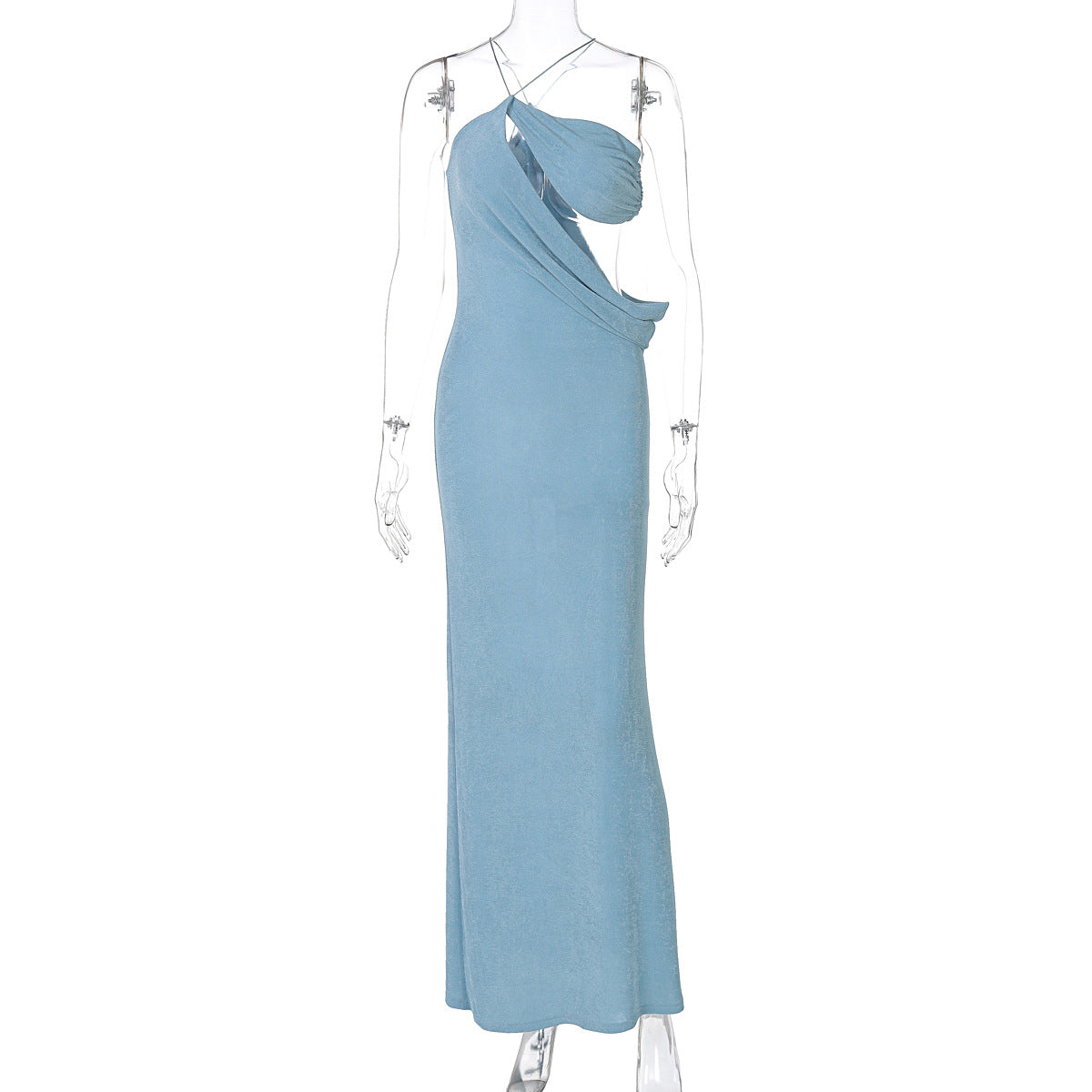 Sexy Cutout Diagonal Collar Lace-up Exposed Slim Fit Dress
