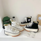 Large Size Women's High-top Canvas Shoes New Korean Style Sports Casual Shoes Versatile Platform Round Toe White Shoes - DanaFashionstore