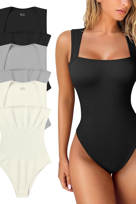 Thread Square Neck Jumpsuit Sleeveless Slim Fit Tank Top Summer Shapewear