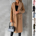 Double Breasted Lapel Coat Winter Fashion Solid Slim Long Jacket Long Sleeve Tops Womens Clothing - DanaFashionstore