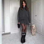 Sweater Skirt Sets For Women 2 Pieces Knit Casual Versatile Long Sleeve Pullover Elegant Solid High Waist Mini Skirt Outfit - DanaFashionstore