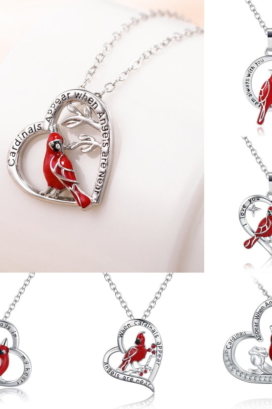 Creative Heart Shaped Cardinal Pendant Necklace, Exquisite Party Commemorative Accessory Gift Jewelry Anniversary Party Gifts, Valentine's Day Gift