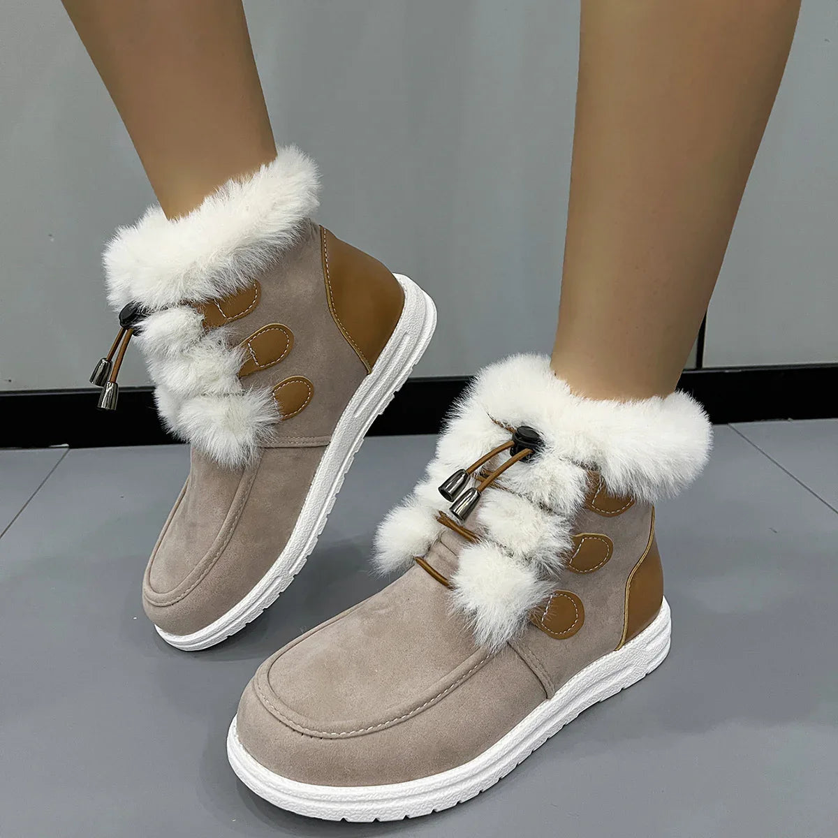 Fashion Suede Fleece Snow Boots Winter Warm Plush Round Toe Cotton Shoes Versatile Simple Short Boot For Women - DanaFashionstore