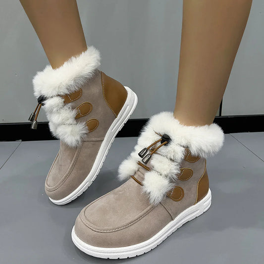 Fashion Suede Fleece Snow Boots Winter Warm Plush Round Toe Cotton Shoes Versatile Simple Short Boot For Women - DanaFashionstore