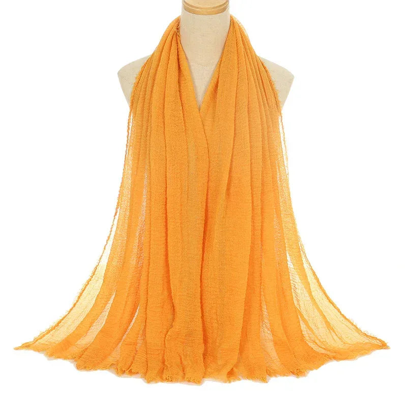 Pleated Viscose Yarn Monochrome Scarf Natural Wrinkled Cotton And Linen Burrs - DanaFashionstore