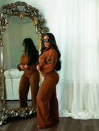 American Hot Girl Contrast-Stitch Zip-Up Jacket & Wide-Leg Pants Set - DanaFashionstore