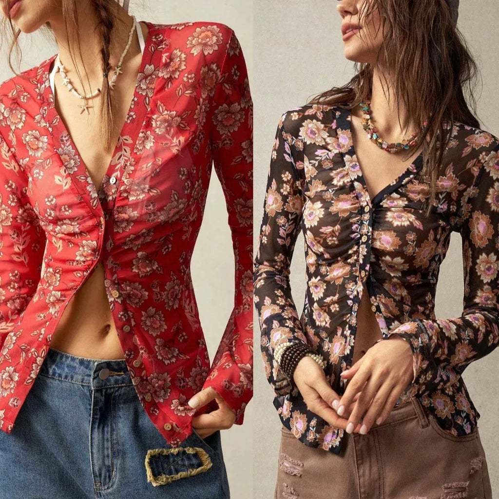 European And American Printed Shirt Women's Slim Fit Slimming Retro Temperament - DanaFashionstore