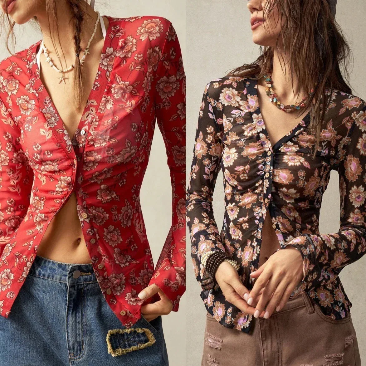 European And American Printed Shirt Women's Slim Fit Slimming Retro Temperament - DanaFashionstore